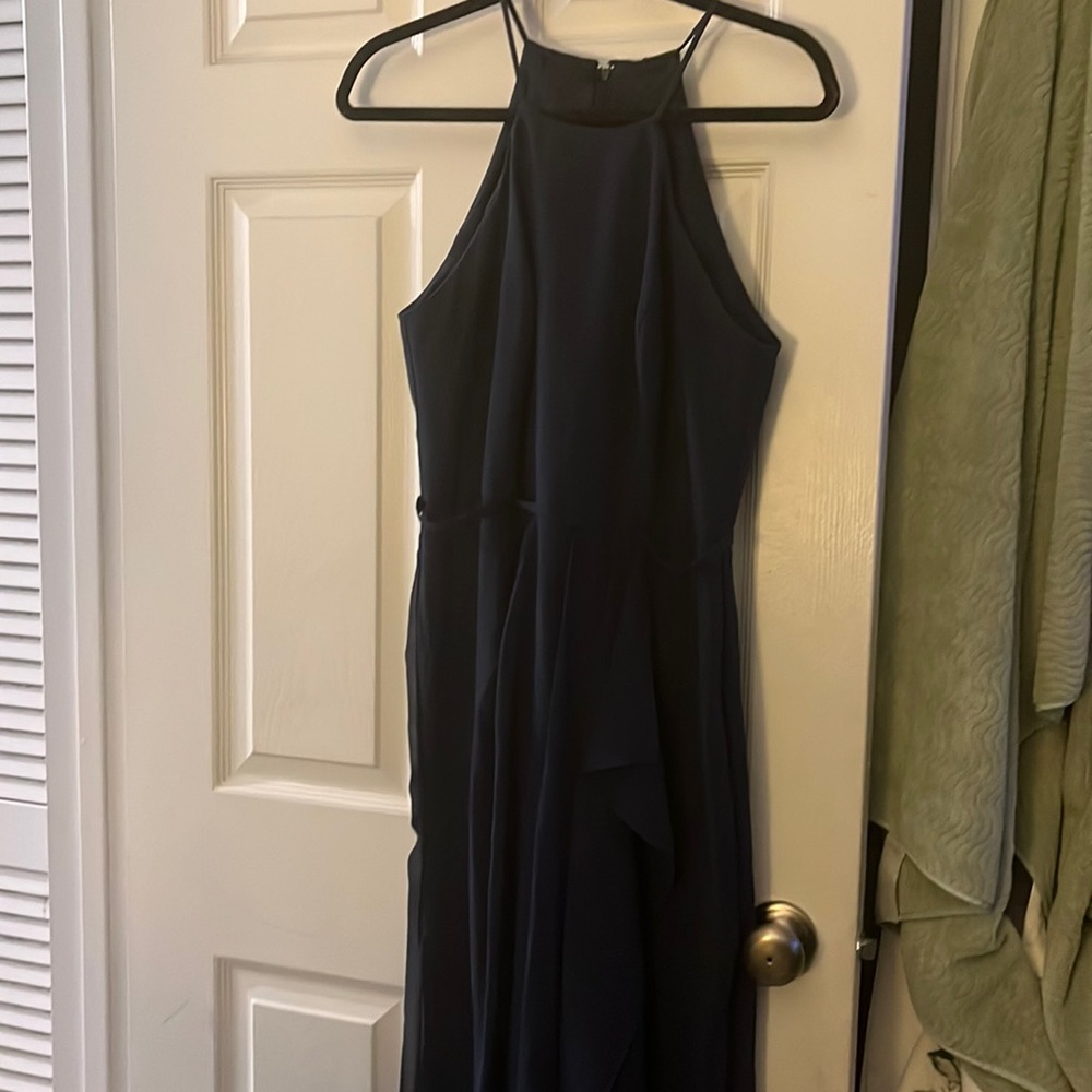 navy brides maids dress from David’s bridal.
